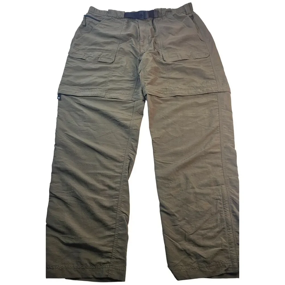 The North Face green khaki convertible packable hiking pants sz XL w/ belt nylon